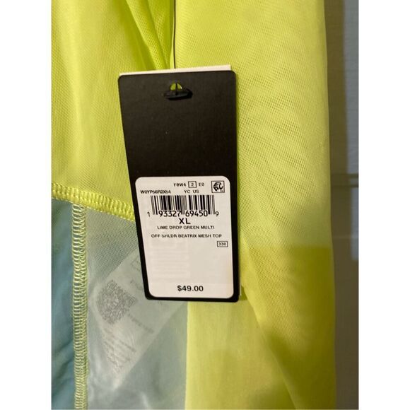 Guess NWT women’s lime green off shoulder Beatrix mesh top S/L - Picture 3 of 4